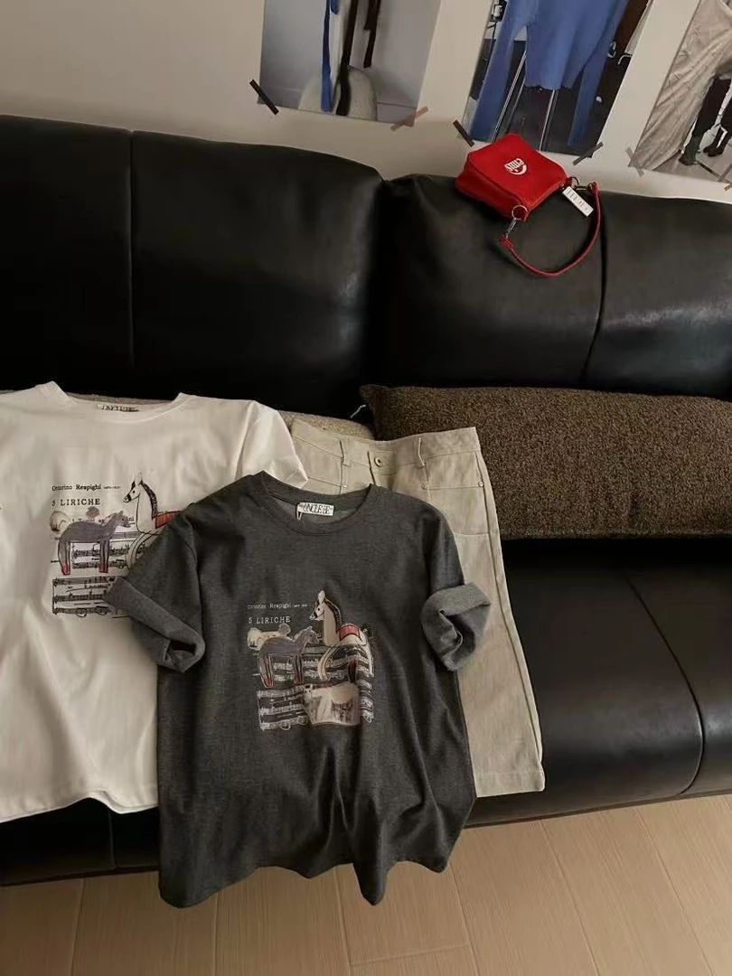 Uncle Be#卡通木马音谱字母短袖T#6960【福福】