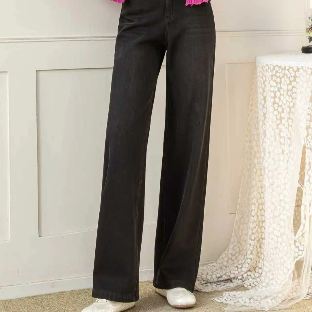 新款时尚洋气百搭加绒牛仔窄版直筒裤3123