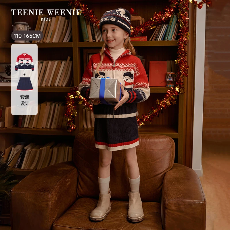 【节日款】TeenieWeenieKids女童圣诞风毛织半裙套装TKSK265149N