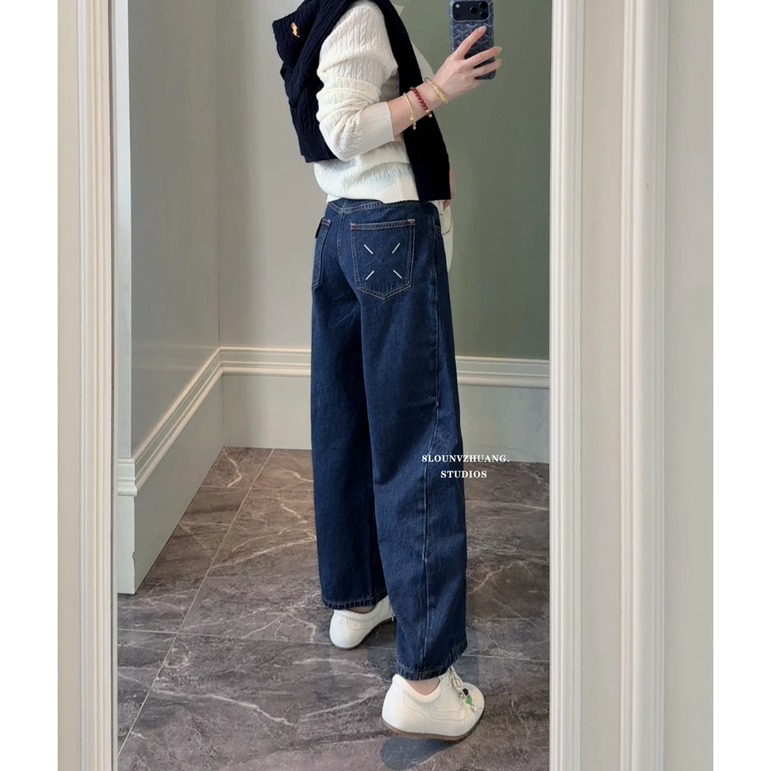 丹宁日记】巨好看小个子弯刀裤花匣子牛仔裤2025秋季深蓝色87755