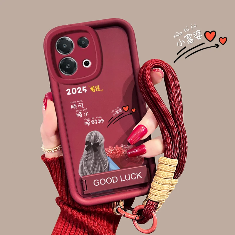 适用【oppoReno13】顺风顺水小富婆新年支架手机壳创意防摔网红女款