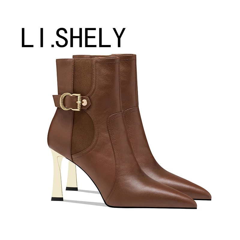 【116号】2025年秋冬新品气质扣件款矮靴细跟短靴高跟款时尚女鞋