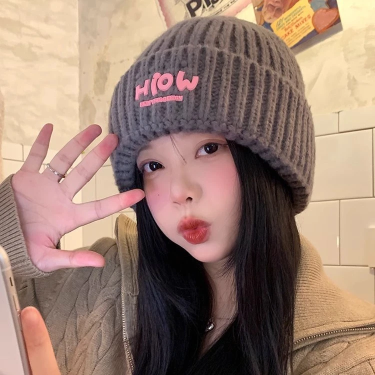 针织帽子女秋冬季日系潮牌贴标保暖毛线帽显脸小学生情侣百搭冷帽