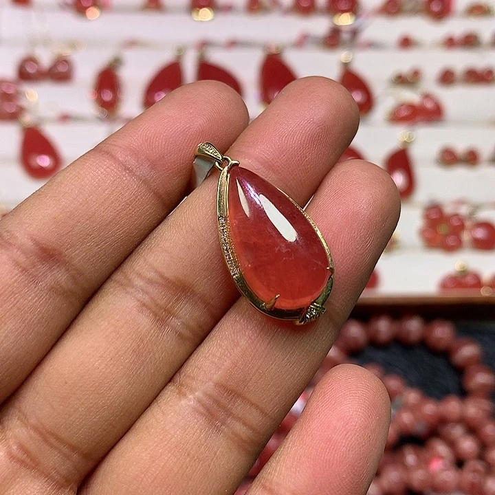 菱锰矿（红纹石）吊坠(不含链)18K金镶嵌