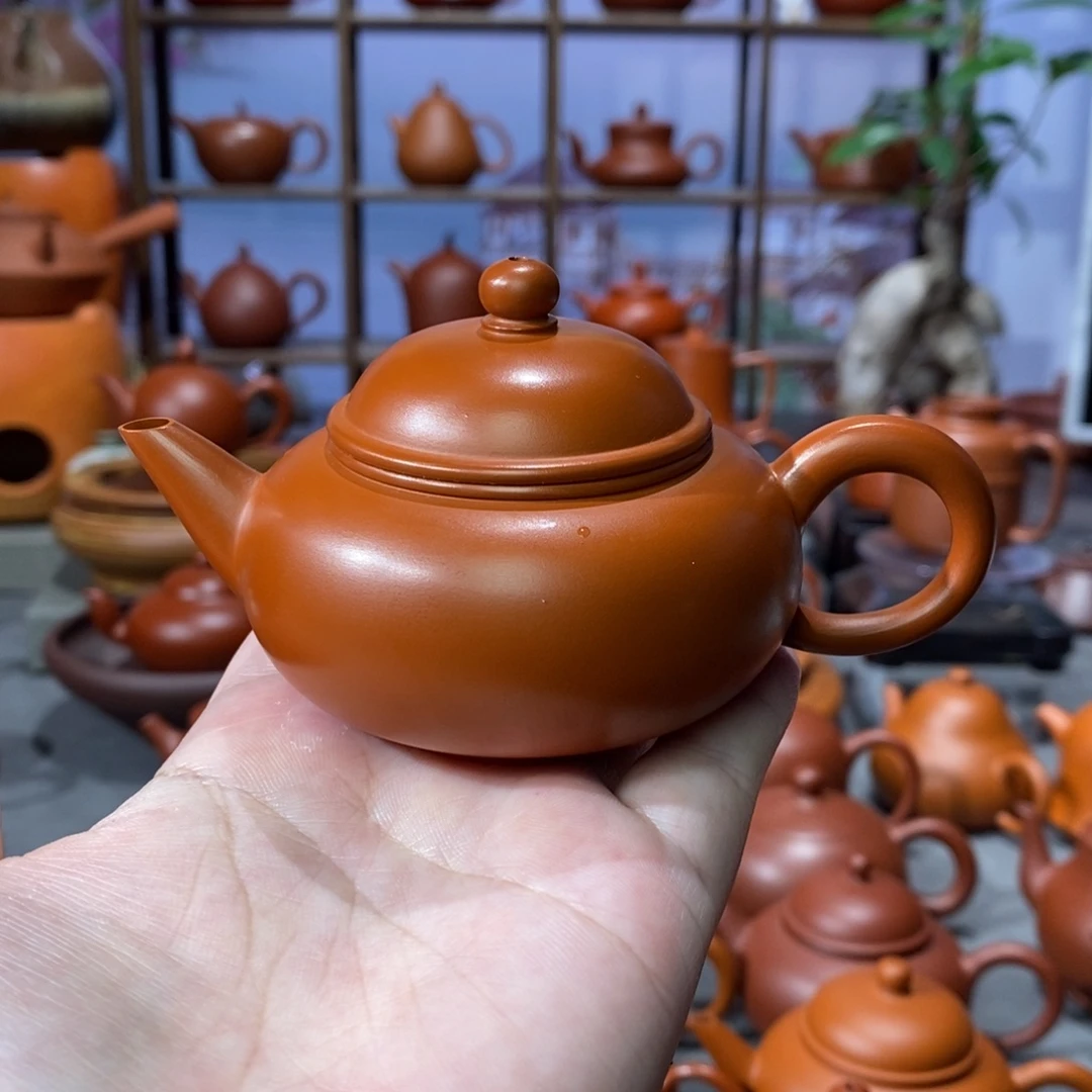 朱泥茶壶吴炫杰朱泥扁水平壶100c