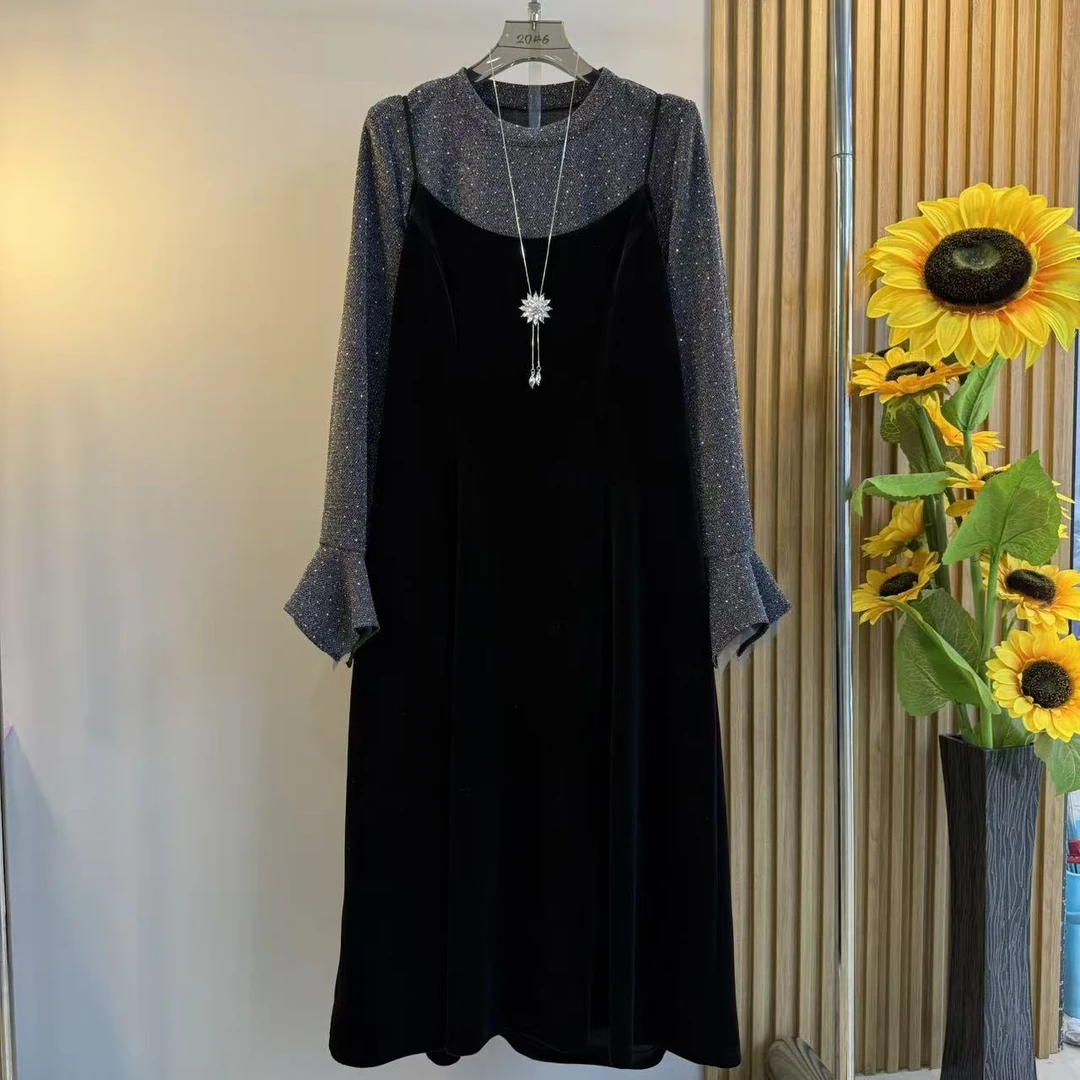 胖妹妹2025冬季新款大码女装时尚复古轻奢高级感满钻内搭裙子套装