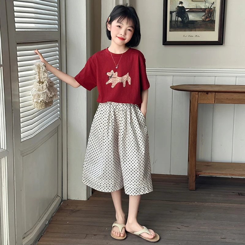 女童夏季百搭韩版夏季2025新款重大T休闲裤宽松洋气时尚套装