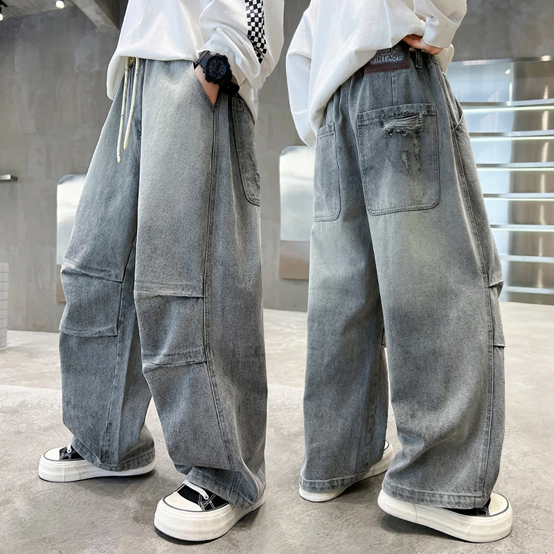 男童裤子春秋款2025新款大童春男孩直筒宽松儿童帅气春装牛仔裤