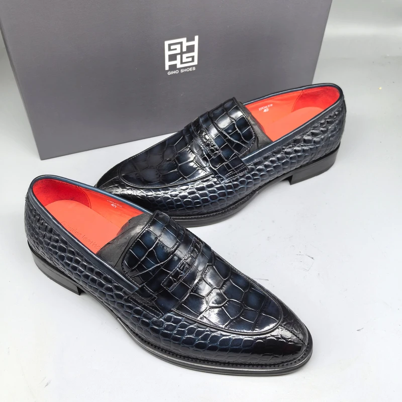 鳄鱼皮固特异全皮底一脚蹬乐福鞋皮鞋（190639）