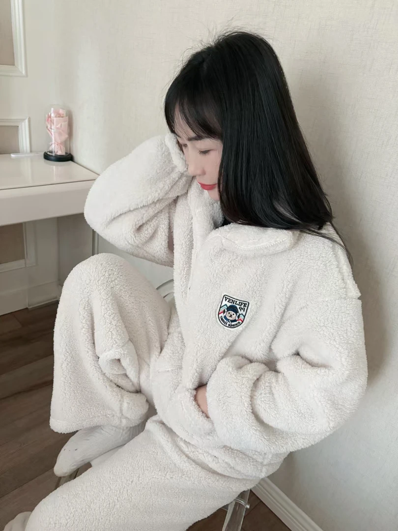 （瑞雪家居服）冬款情侣款加绒加厚可外穿家居服韩版网红时尚版