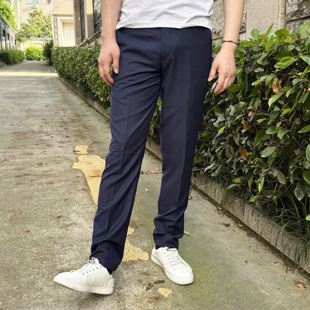 AMBS2017  春夏新款无褶西裤男商务休闲正装修身直筒蓝色长裤黑色