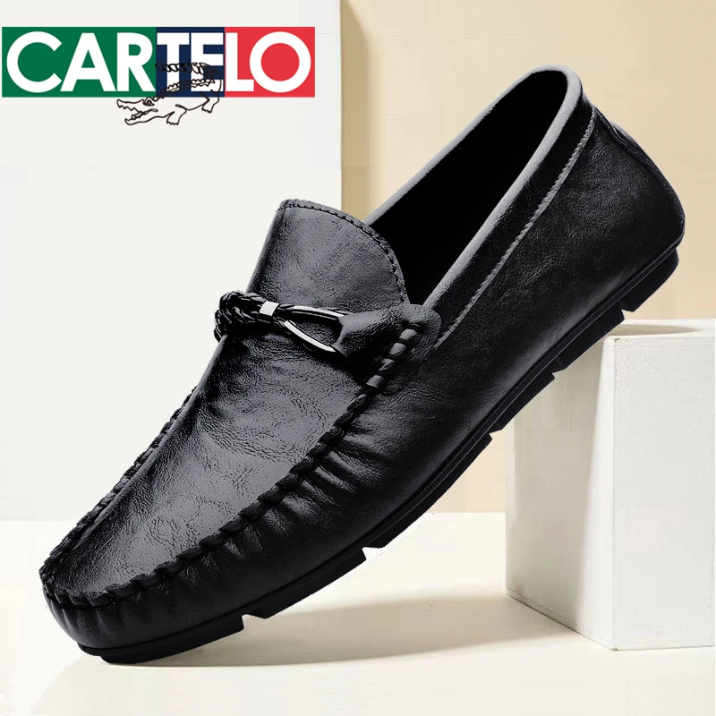 CARTELO/卡帝乐鳄鱼真皮豆豆鞋男士休闲时尚潮流驾车鞋透气一脚蹬