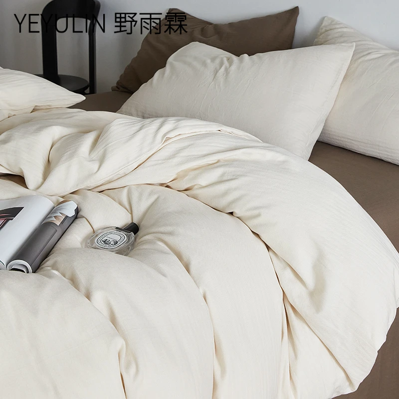 A类母婴级全棉小提花床上四件套纯棉亲肤民宿样板间白色舒适简约