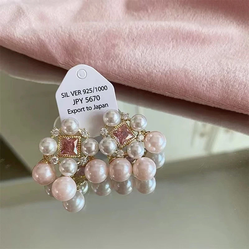 铜合金耳饰 小众轻奢设计师款小葡萄耳钉珠珠耳环百搭高级耳饰女