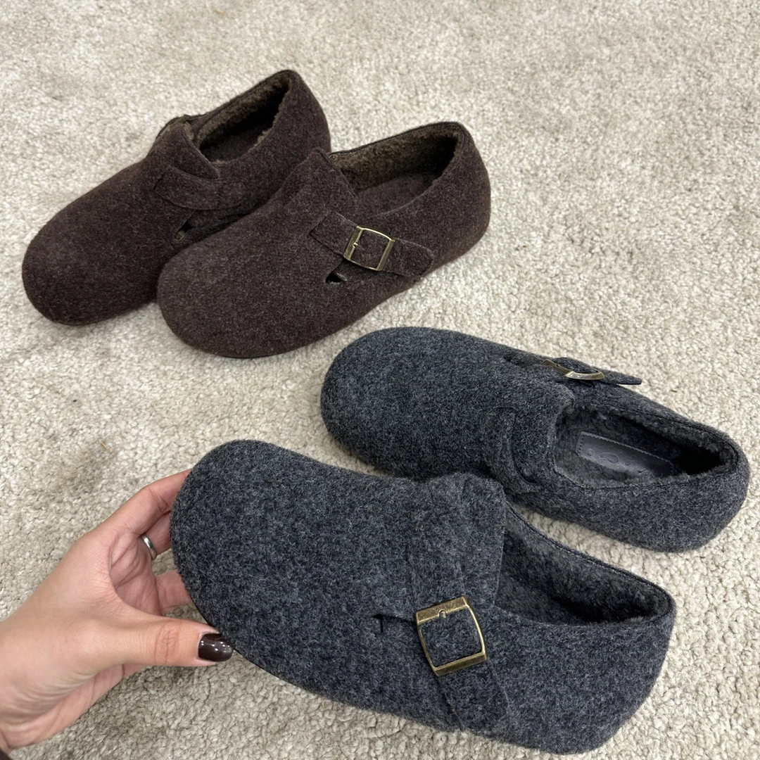 新•毛呢复古加绒冬博肯鞋