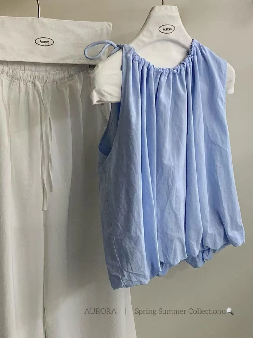 aurora@1933 韩系甜美chic系带露肩花苞小衫