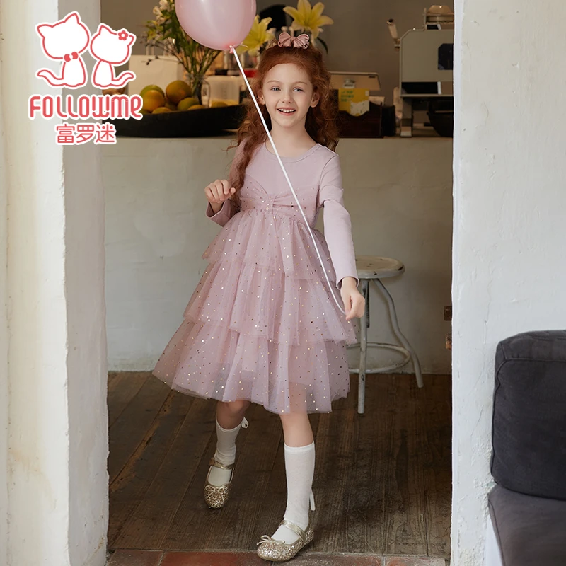 富罗迷 女童公主连衣裙儿童甜美亮片网纱连衣裙舒适裙子F5A7137L