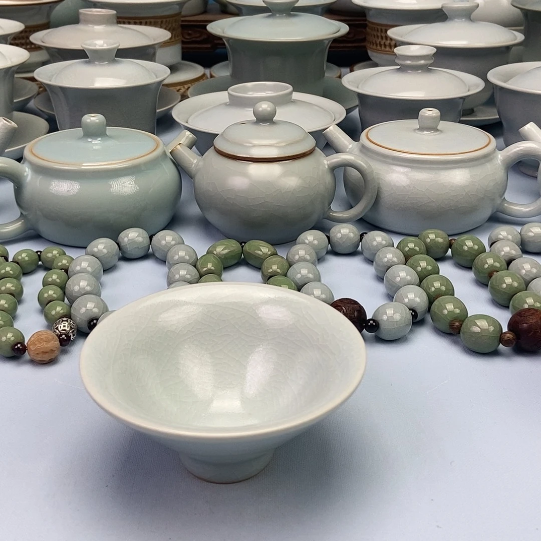 杯微瑕仿古月白祥云斗笠杯原矿原釉原产地