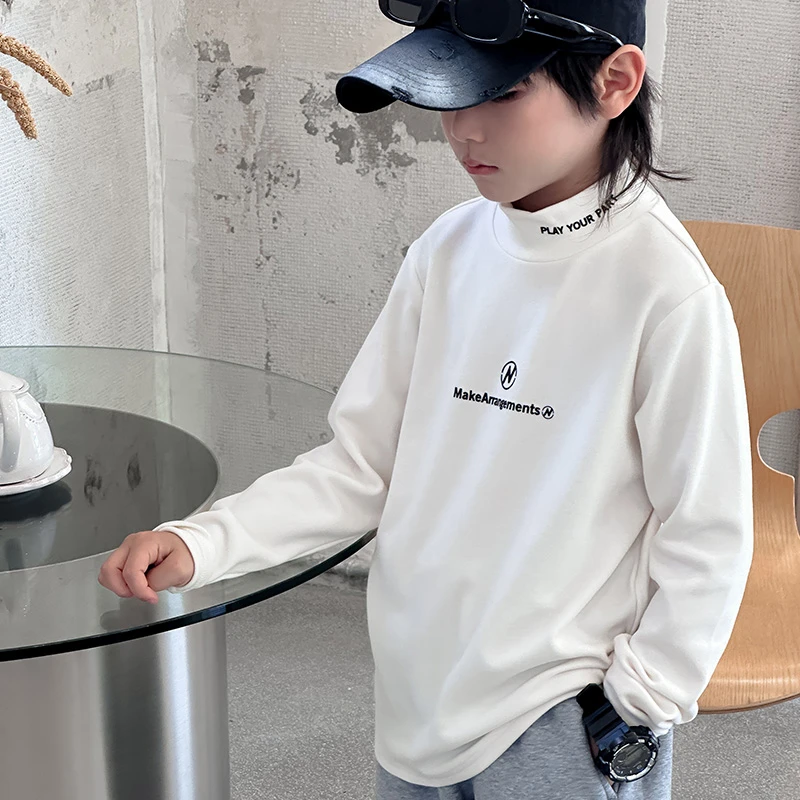 儿童装男童德绒卫衣半高领秋冬款2025新款中大童加绒打底衫冬装潮