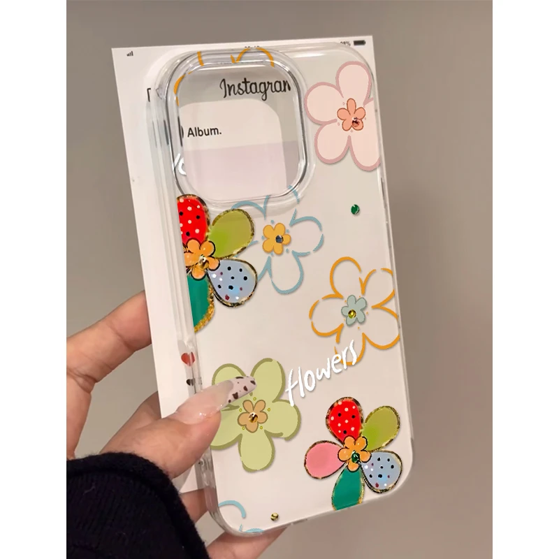 奥菲顿韩系彩色花朵适用iPhone16大孔手机壳华为vivo小米15oppo套