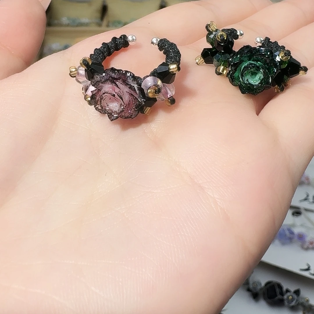 石英石纯铜戒指深绿色 新黑粉色