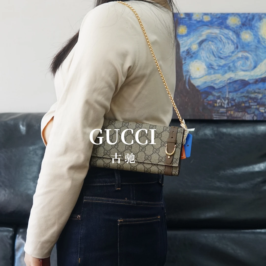 95新 GUCCI/古驰 老花链条钱包/FYWJ12212042/2042