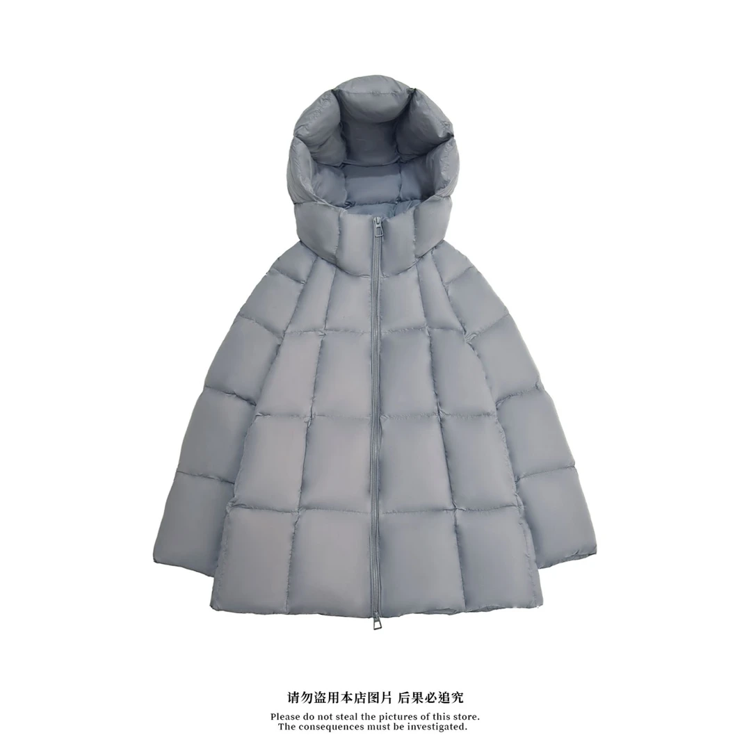 泡芙龟背羽绒服女中长款2024冬季新款90白鸭绒连帽面包服外套