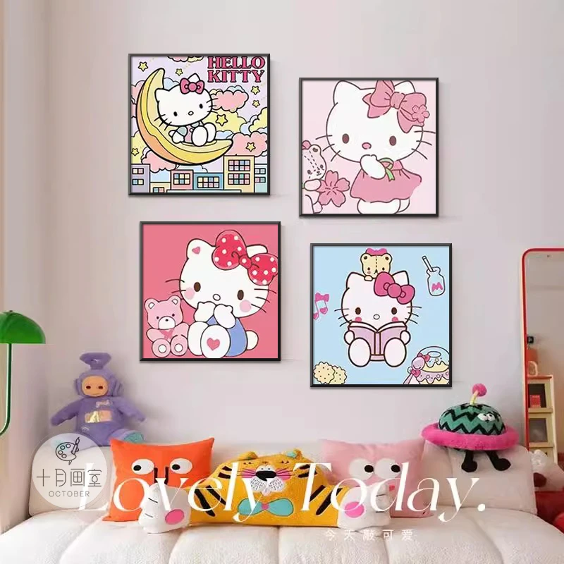hellokitty凯蒂猫儿童房装饰画女孩公主房墙壁画卡通卧室床头挂画