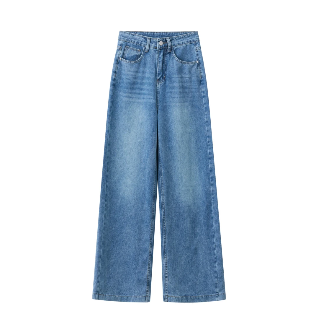 【现货】超柔软棉窄版直筒牛仔裤女春夏新款胖MM小个子高腰显瘦裤子