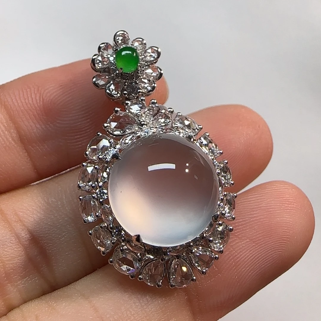 翡翠18K金镶嵌吊坠(不含链)蛋面