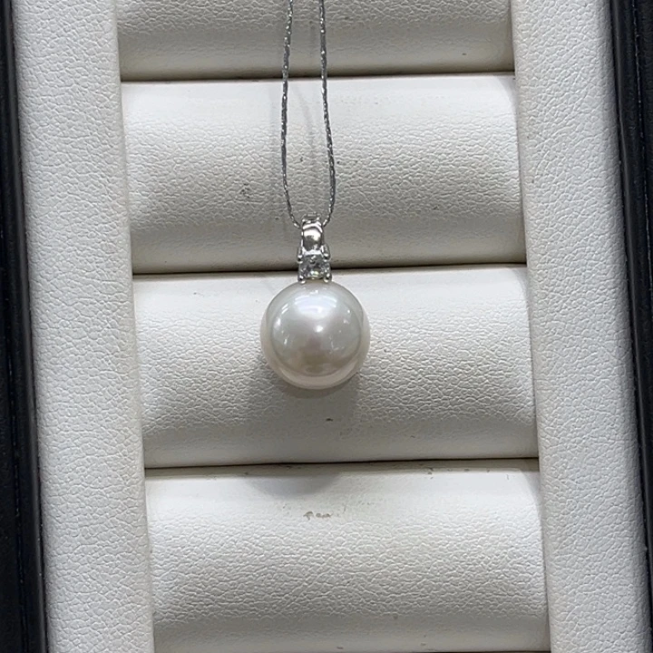 淡水珍珠颈饰银S925镶嵌淡水珠11-12mm 129号