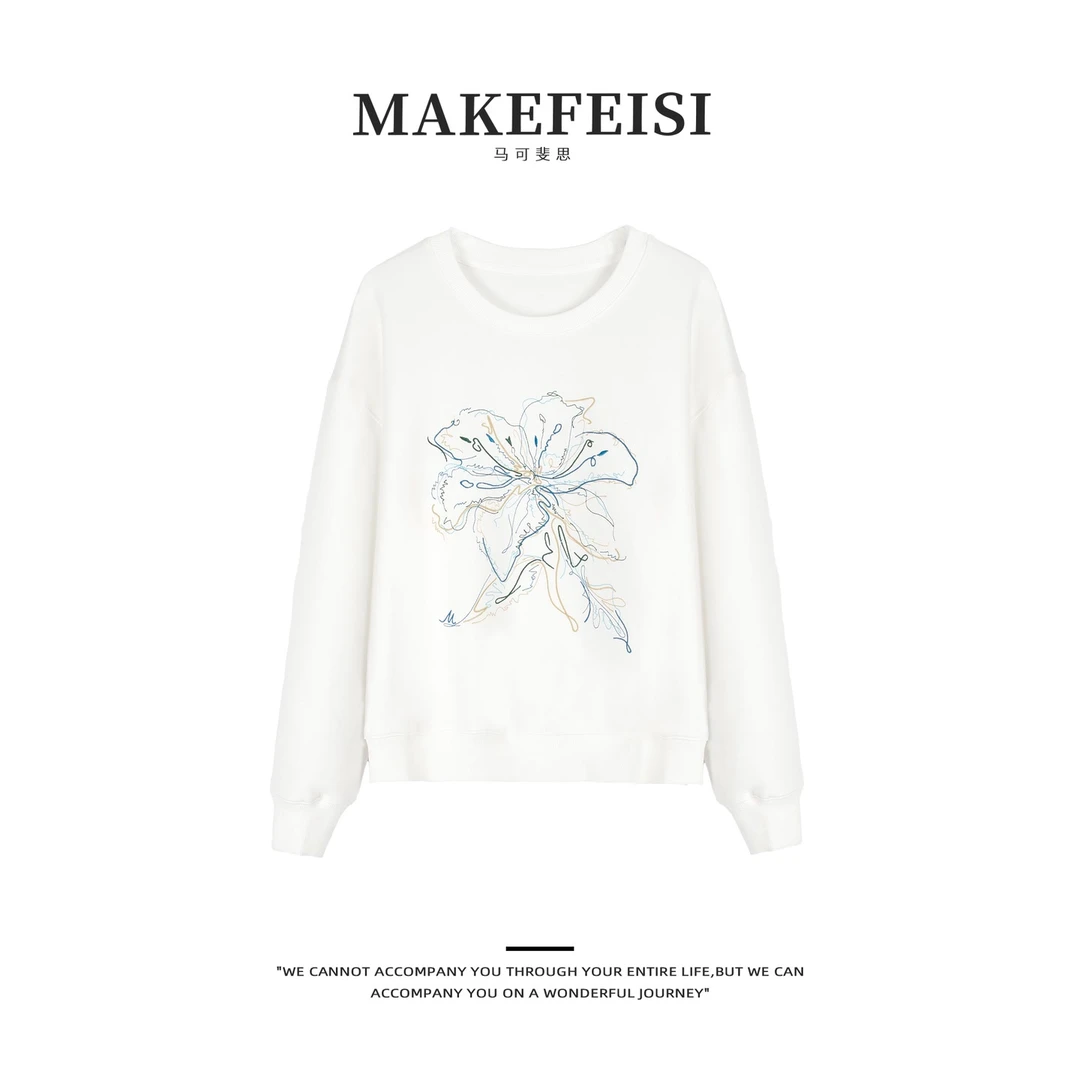 【解语花卫衣】手绘风花朵刺绣宽松卫衣WY047