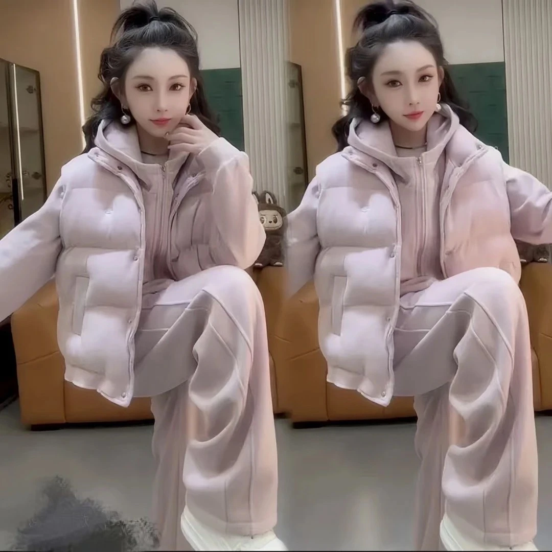 7788三件套女装秋冬加厚加绒运动休闲时尚加绒卫裤衣马甲三件套