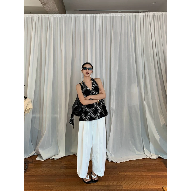 左边女装 老钱系列2025夏季新款链条印花亚麻无袖上衣