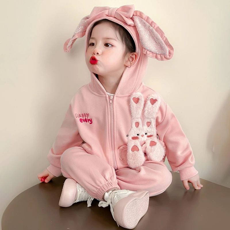 女童春装套装2025新款儿童韩版卡通洋气时髦女宝宝春季休闲两件套