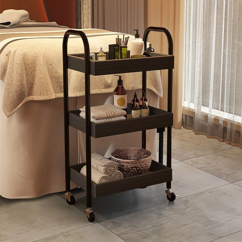 异丽家用多层推车置物架带轮厨房客厅落地可移动实木零食收纳架子