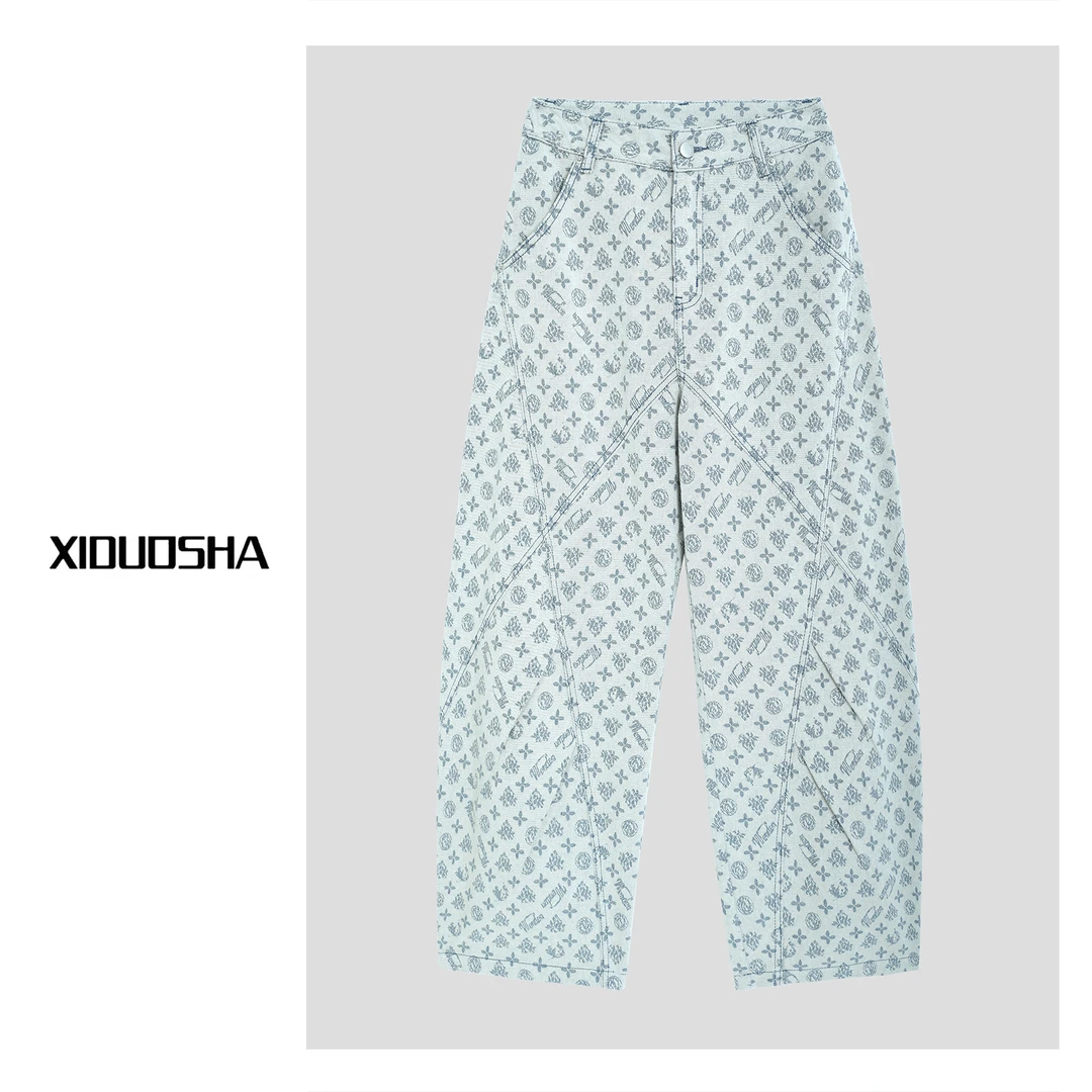 XIDUOSHA/喜朵莎设计感小众直筒提花满印牛仔裤XDS1249