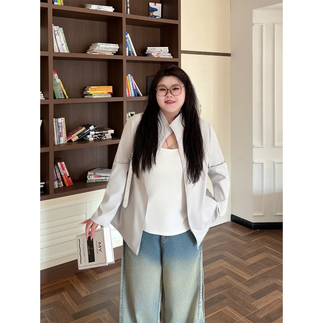 花契“辛德汀畔”大码女装秋季百搭200斤胖mm时尚高级感外套4339-X