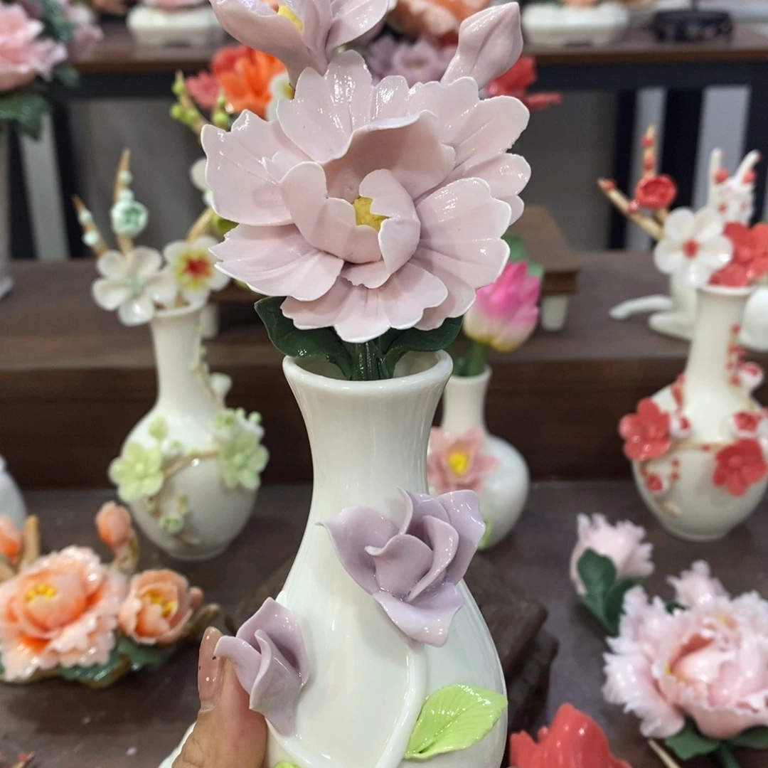 瓷片陶瓷手工花摆件