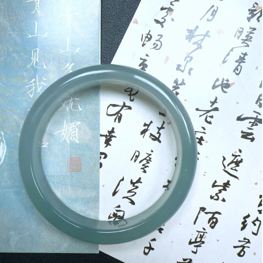 纯天然玉石手镯鸭蛋青60圈口