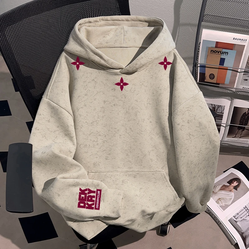 Dekkry潮牌时尚保暖套头学生秋冬季蜡染连帽卫衣加厚加绒男女上衣