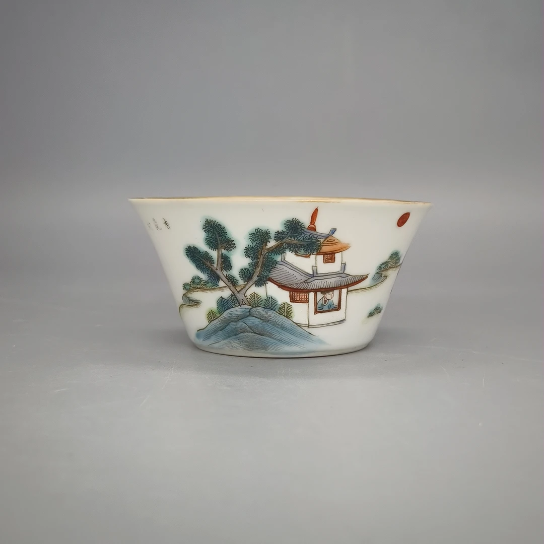 清代 42501088*清同治粉彩人物故事马蹄杯/瓷器四