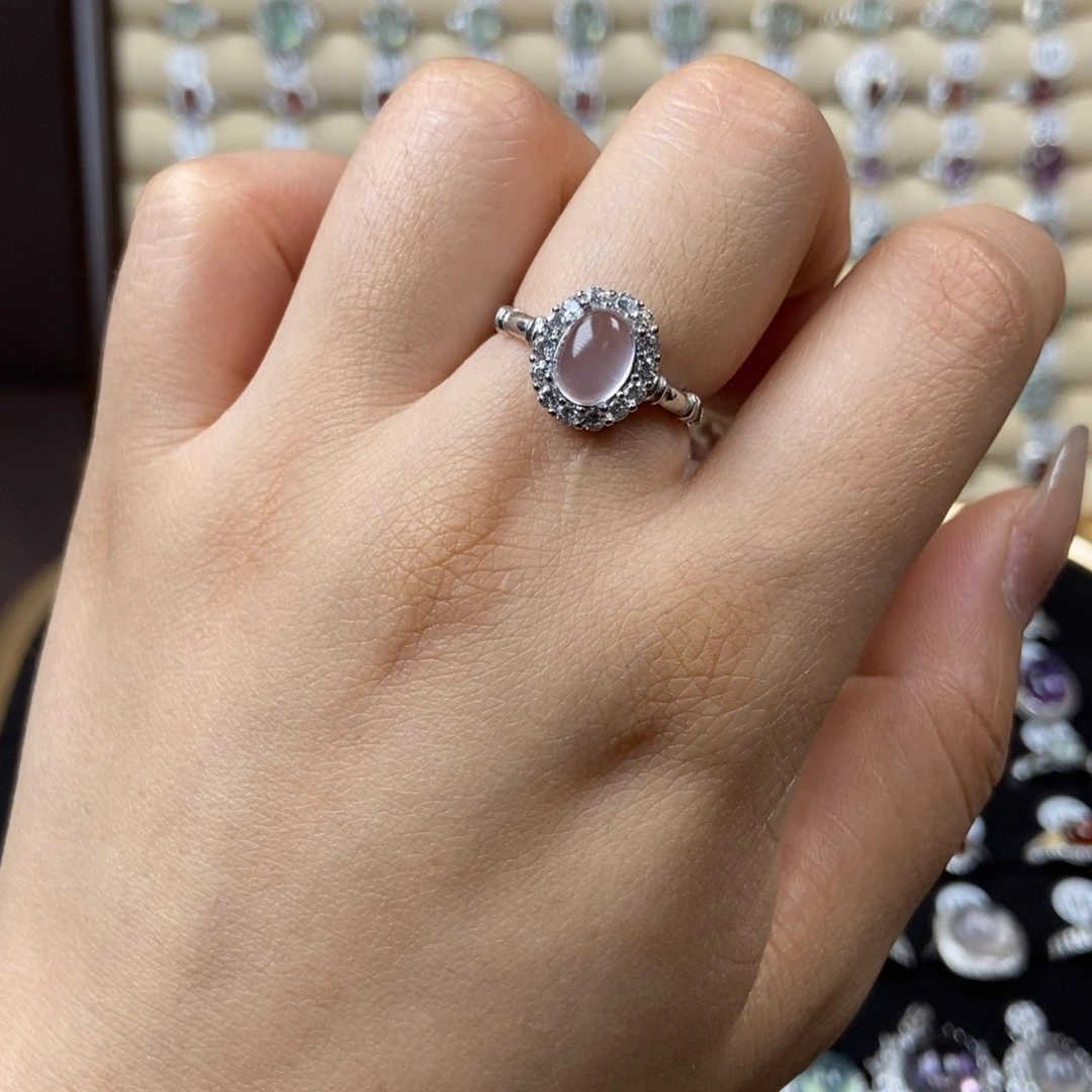 芙蓉石戒指银S925镶嵌小***汁