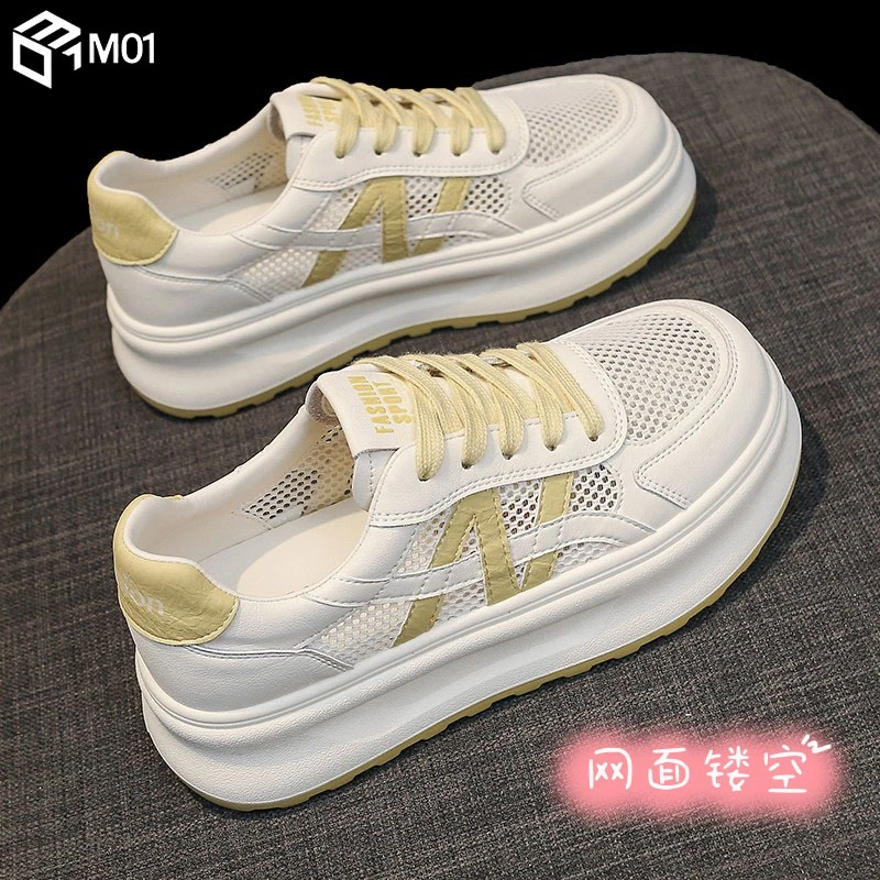 M01踩屎感女网面透气2025新款夏季大网眼镂空小白鞋百搭厚底板鞋