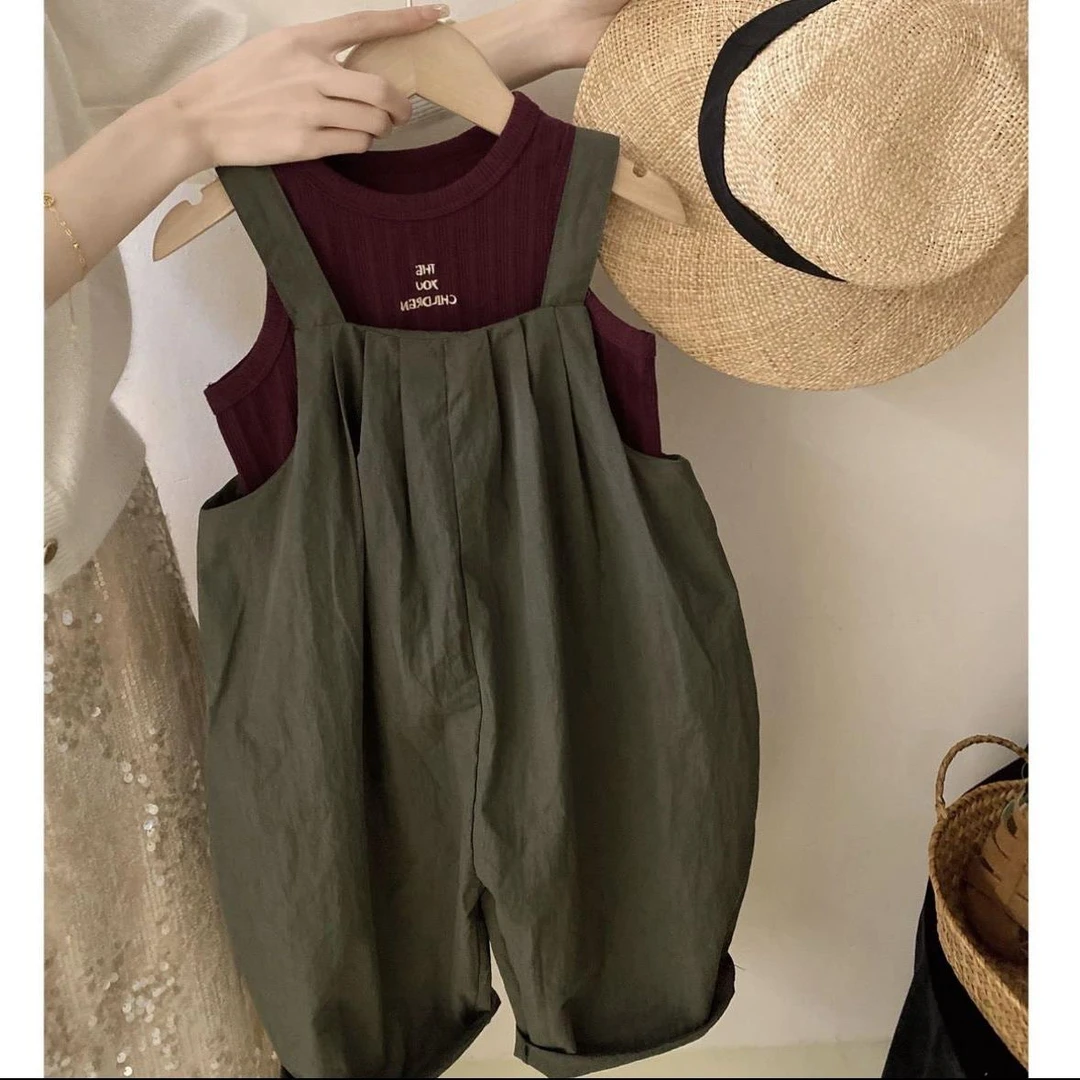 男童套装夏装2025新款帅气韩系儿童休闲背带裤背心男宝宝两件套潮