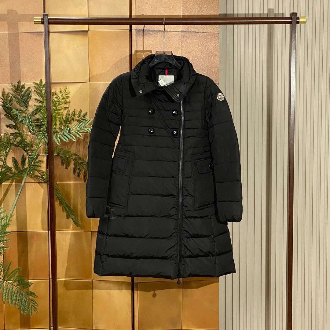 99新 MONCLER Moncler黑色徽标刺绣双排扣羽绒服/00码/99新/23776