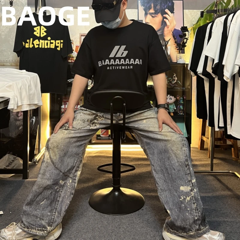 【BAOGE】重工发光字母logo印花IB短袖宽松版型男女同款夏季圆领