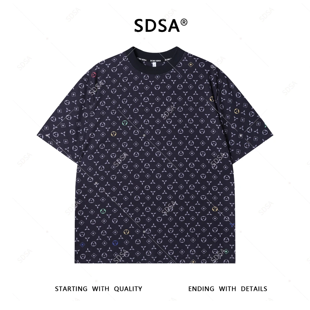 夏季高级感新款男士美式满印经典图案设计短袖T恤时尚圆领上衣潮