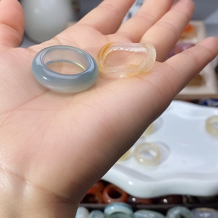 观***眠玛瑙/玉髓未镶嵌戒指A22不退换两只福利