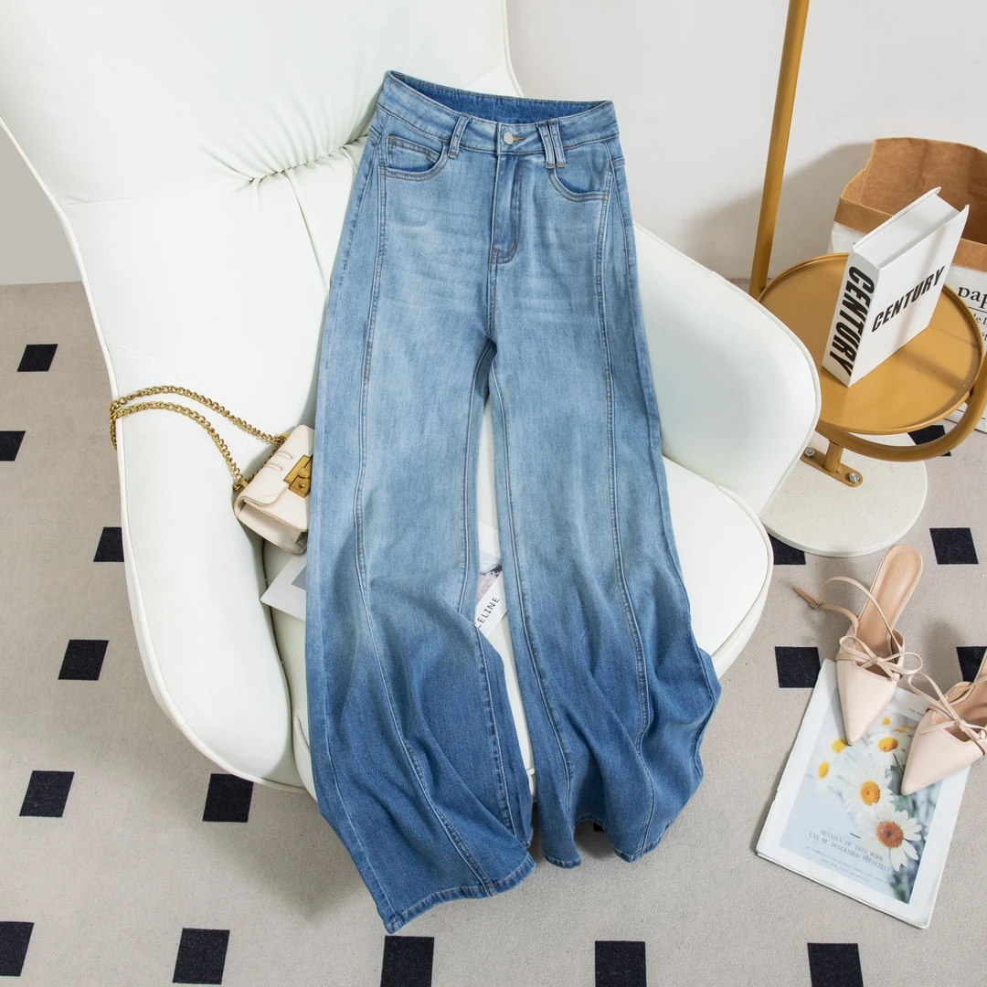 9541天丝宽松渐变牛仔裤女浅色夏季新款高腰显瘦凉感垂感小个子